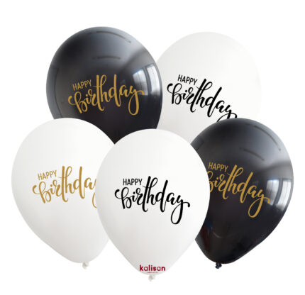 Baloane din latex 30 cm imprimeu Happy Birthday -set de 25
