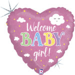 Balon folie inima "Welcome Baby Girl" 45 cm