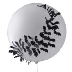 Balon alb din latex, 90 cm, decorat cu lilieci