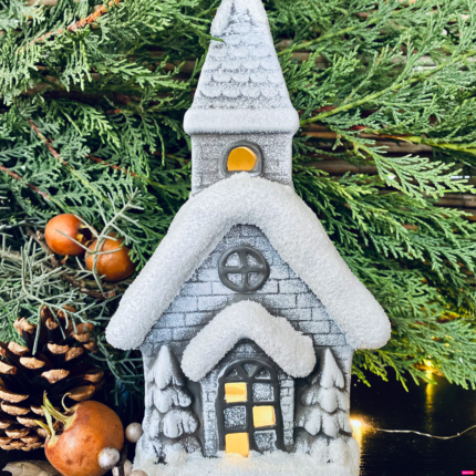 Decoratiune ceramica pentru Crăciun -Casa decorată cu zăpadă