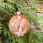 Glob auriu din sticla decorat cu flori- 8 cm