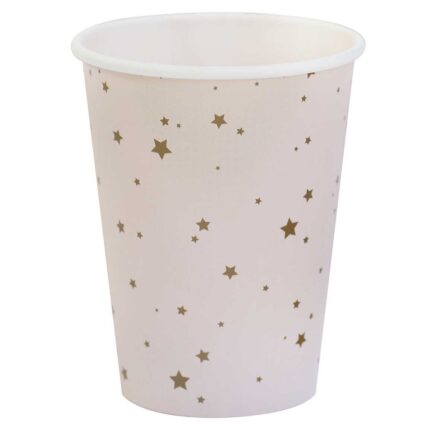 Pahare roz cu stelute aurii Petrecere Printese – set de 8