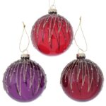 Set 3 Globuri din Sticla, culori asortate, lucrate manual, 8 cm