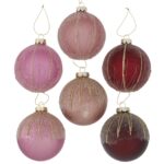 Set 6 Globuri din Sticla, culori asortate, lucrate manual, 8 cm