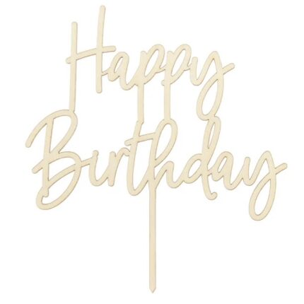 Topper din lemn pentru tort Happy Birthday – 16.5 cm