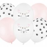 Baloane din latex  30 cm imprimeu pisicuța -set de 6