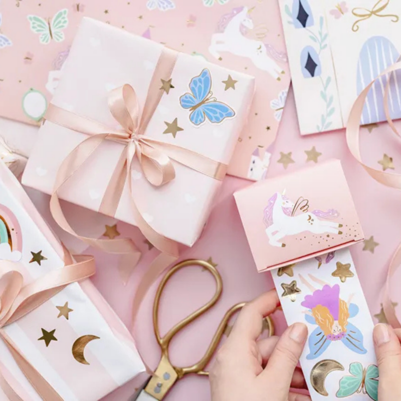 Abtipilde decorative cu unicorni, steluțe si fluturi - set de 3 foi