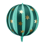 Balon din folie glob 3D, verde si steluțe aurii – 75 cm