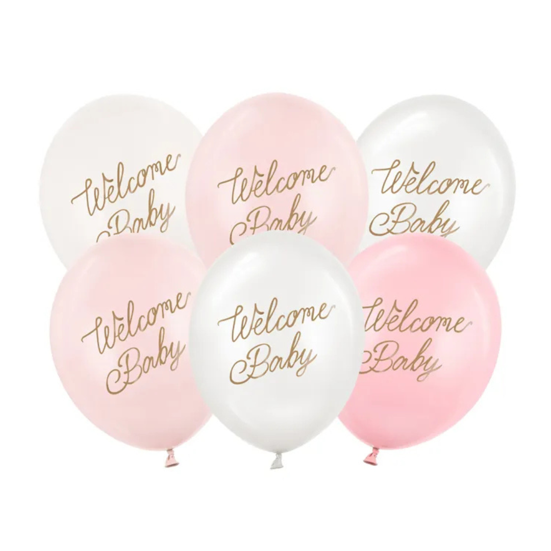 25 Baloane din latex 30 cm, Welcome Baby, mix albastru – set de 6
