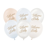 Baloane din latex 30 cm, Welcome Baby, mix albastru – set de 6