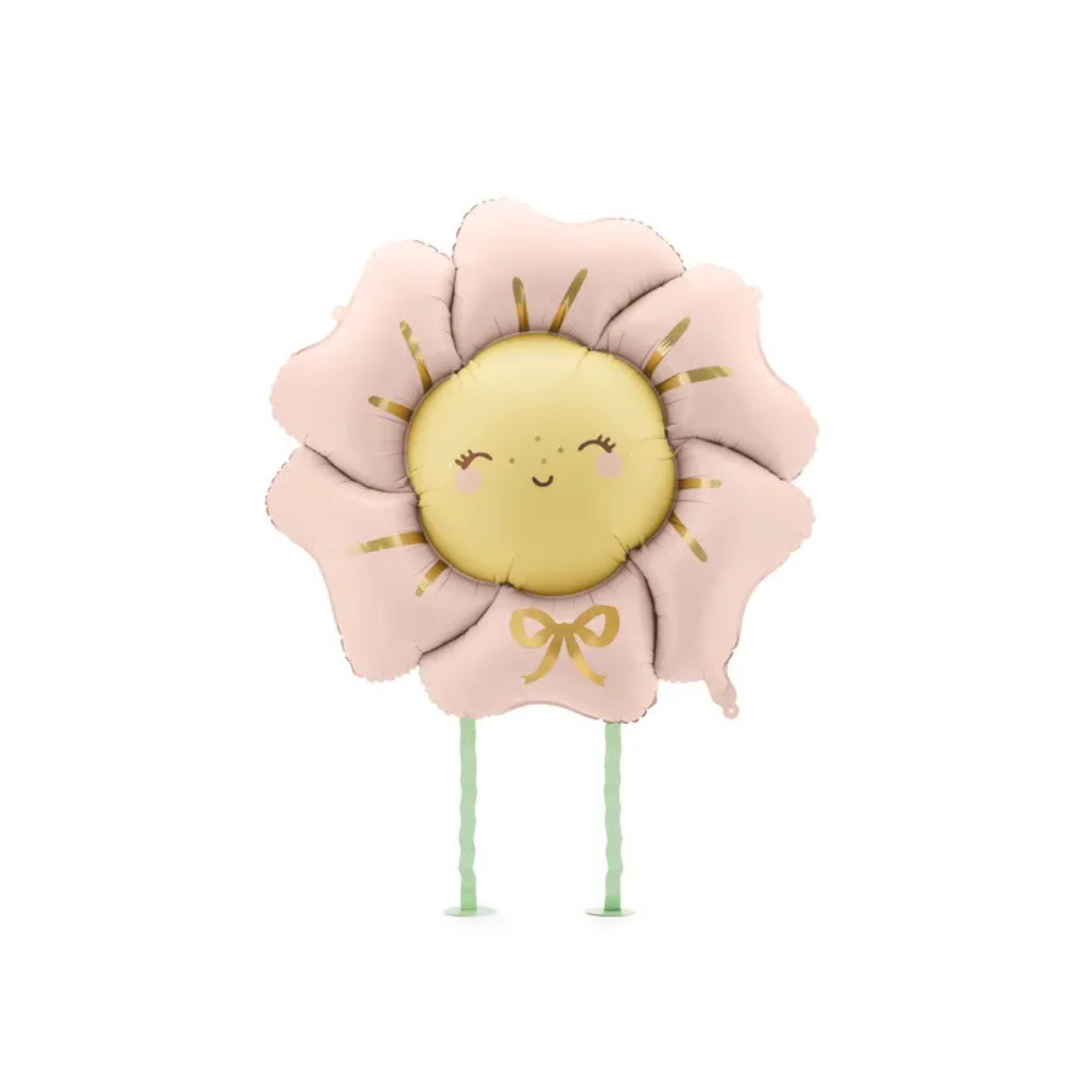 37 Balon folie plimbaret în formă de floare – roz pal, cu piciorușe