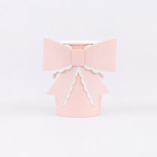 Pahare roz și albe cu fundiță 3D – elegante și feminine – Meri Meri