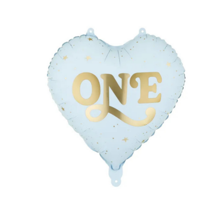 Balon folie inimă ONE albastru deschis – decor aniversare 1 an