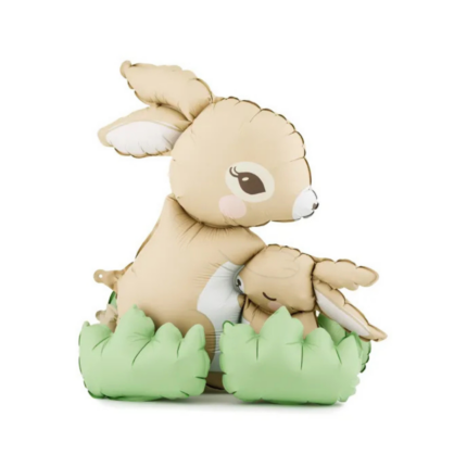 Balon folie iepuraș standing cu pui – decor Paște, baby shower și botez