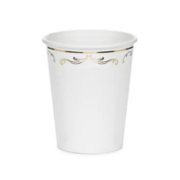 Pahare carton albe cu model auriu – set pahare petrecere elegante