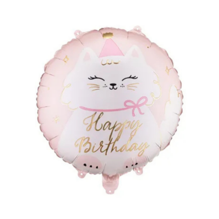 Balon folie Happy Birthday pisicuțā - decor aniversare fete, petrecere pisici
