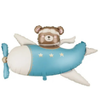 Balon folie ursuleț în avion albastru – balon aniversare copii / botez, 94 cm