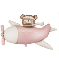 Balon folie ursuleț în avion roz – balon aniversare copii / botez, 94 cm