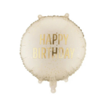 Balon folie Happy Birthday crem cu auriu – decor aniversare elegant
