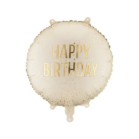 Balon folie Happy Birthday crem cu auriu – decor aniversare elegant