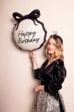 Balon folie Happy Birthday elegant – decor aniversare, negru & crem - imagine 2