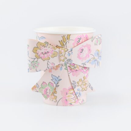 Pahare premium Pink Chintz Bow – eleganță florală și detalii feminine pentru petreceri sofisticate