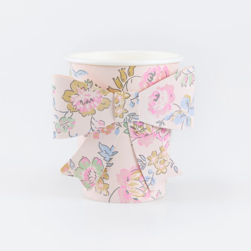 Pahare premium Pink Chintz Bow – eleganță florală și detalii feminine pentru petreceri sofisticate